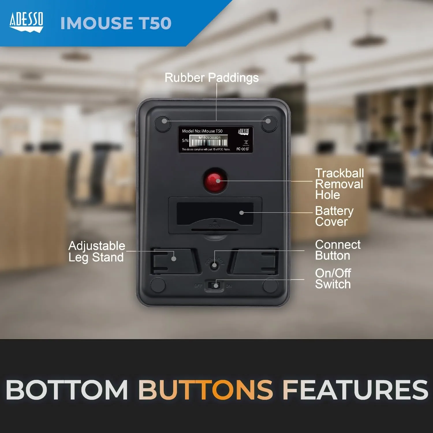 iMouse T50 Wireless Ergonomic Finger Trackball Mouse with Nano USB Receiver, Programmable 7 Button Design, and 5 Level DPI Switch, for Left and Right Hand