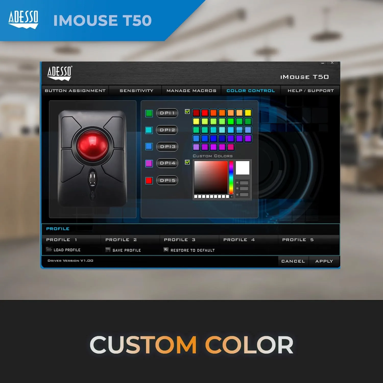 iMouse T50 Wireless Ergonomic Finger Trackball Mouse with Nano USB Receiver, Programmable 7 Button Design, and 5 Level DPI Switch, for Left and Right Hand