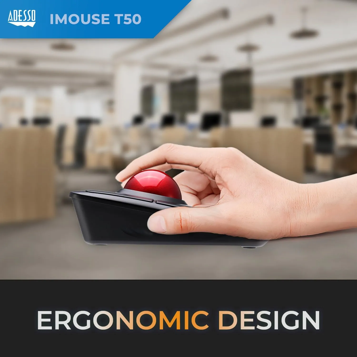 iMouse T50 Wireless Ergonomic Finger Trackball Mouse with Nano USB Receiver, Programmable 7 Button Design, and 5 Level DPI Switch, for Left and Right Hand