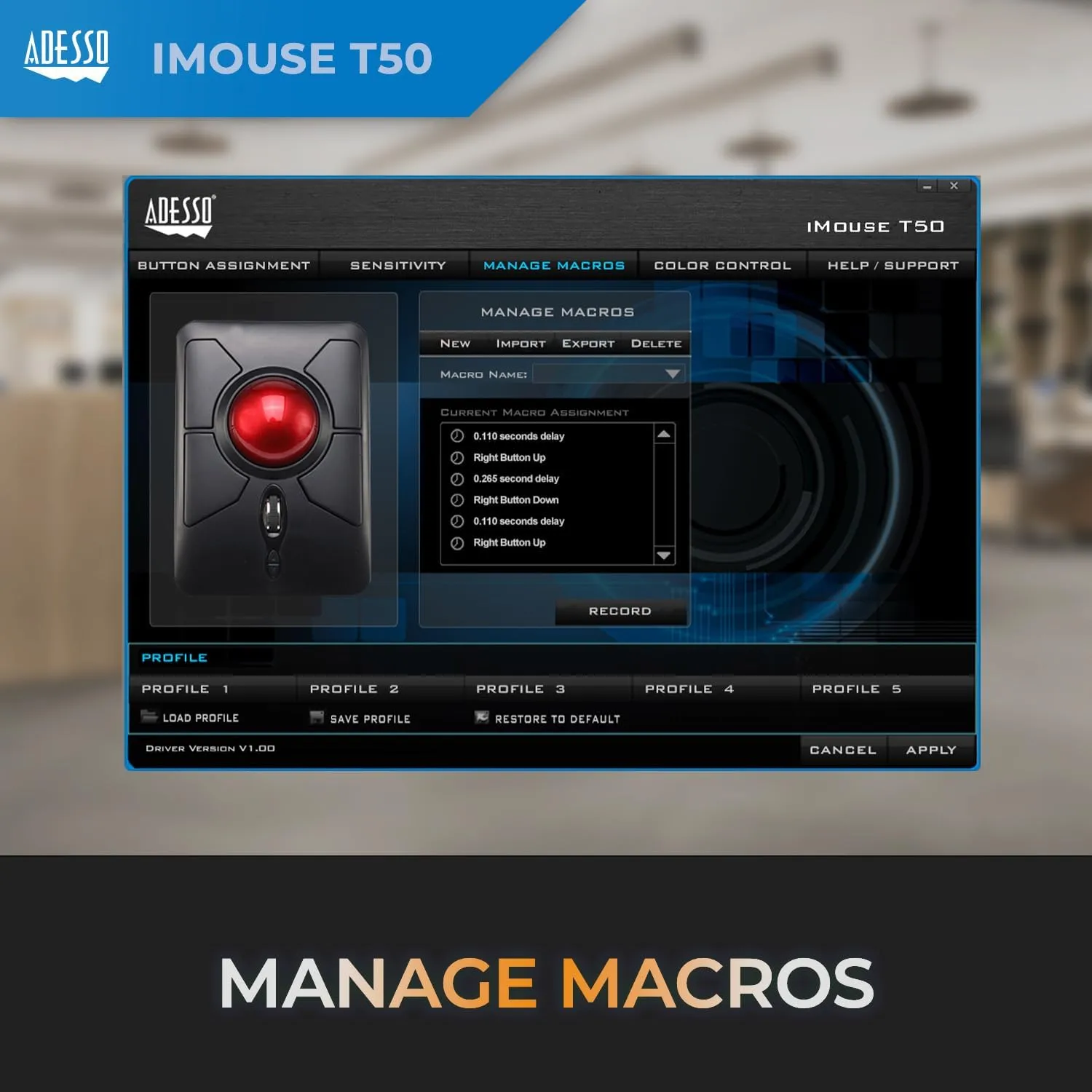 iMouse T50 Wireless Ergonomic Finger Trackball Mouse with Nano USB Receiver, Programmable 7 Button Design, and 5 Level DPI Switch, for Left and Right Hand