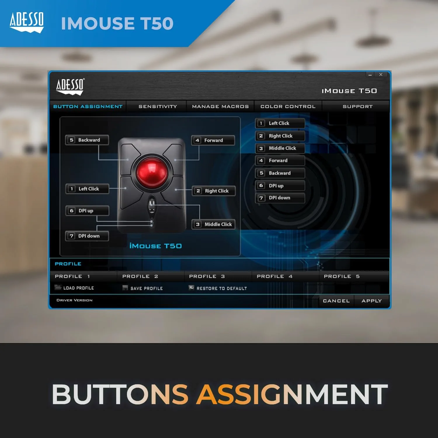 iMouse T50 Wireless Ergonomic Finger Trackball Mouse with Nano USB Receiver, Programmable 7 Button Design, and 5 Level DPI Switch, for Left and Right Hand