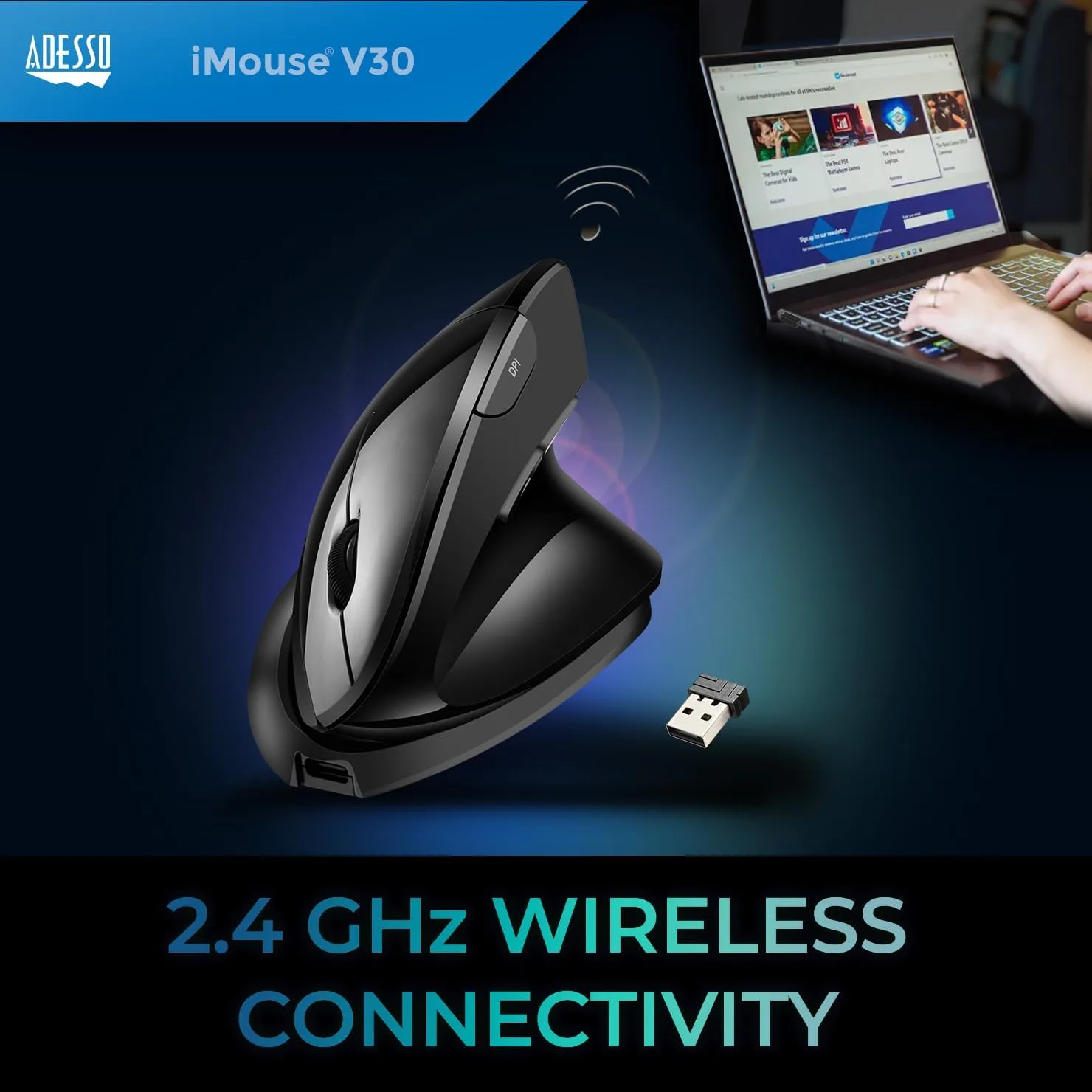 iMouse V30 Wireless Adjustable Vertical Ergonomic Mouse with DPI Switch