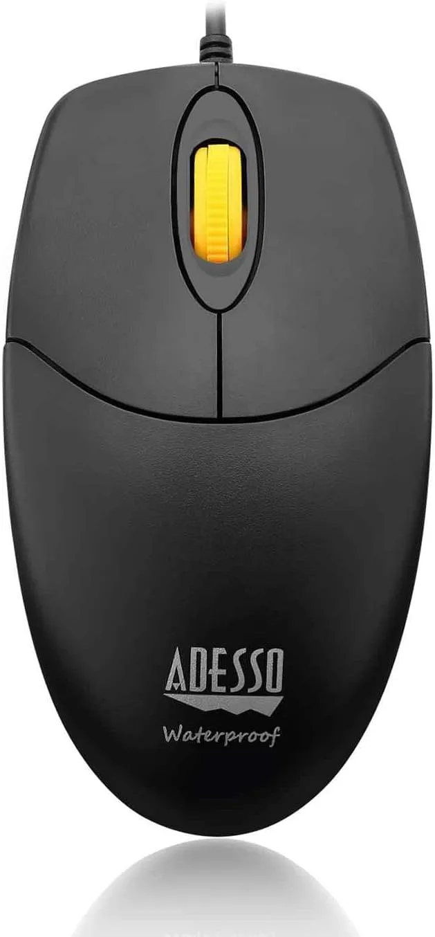 Adesso iMouse W3 USB Waterproof Optical Mouse With Magnetic Scroll Wheel, Black/Yellow