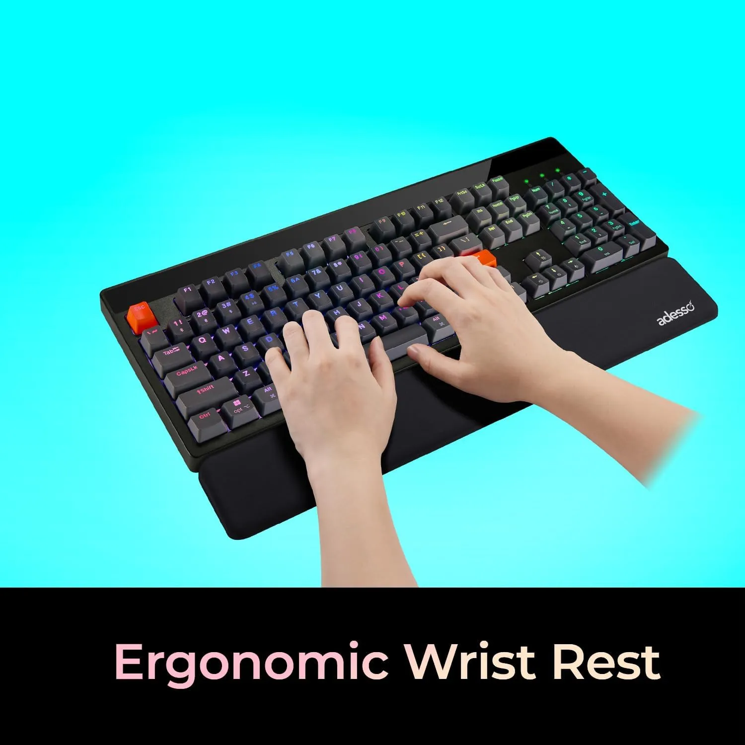 ADESSO Keyboard Wrist Rest Ergonomic Memory Foam Support Pad for Office Gaming
