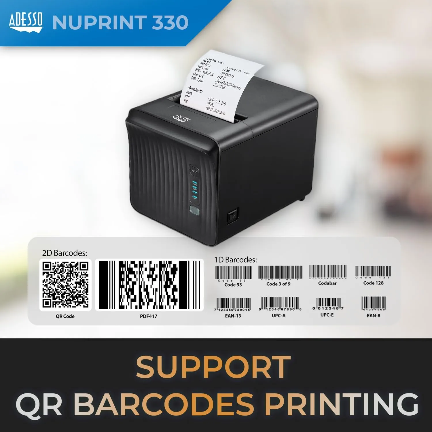 3" (80mm) Network Interface Thermal Receipt Printer with Autocutter, NuPrint 330, 250mm/s Printing Speed