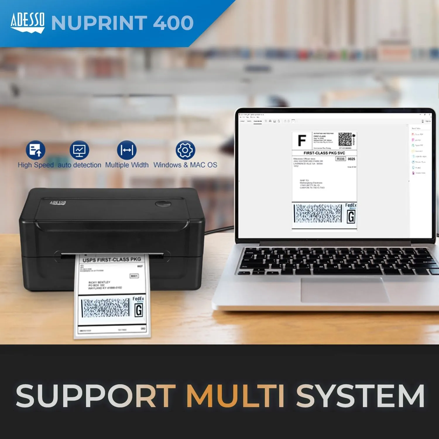 NuPrint 400 USB Thermal Label Printer – 4" (101mm) Thermal Paper, Label Printing, 1D & 2D Barcode Printing