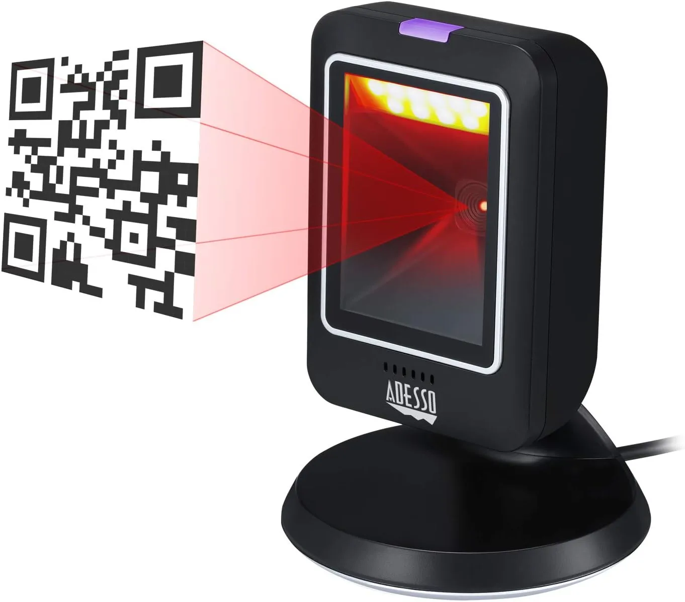 Adesso NuScan 2800U Omnidirectional 2D Desktop Barcode Scanner - Cable Connectivity - 12in Scan Distance - NUSCAN2800U