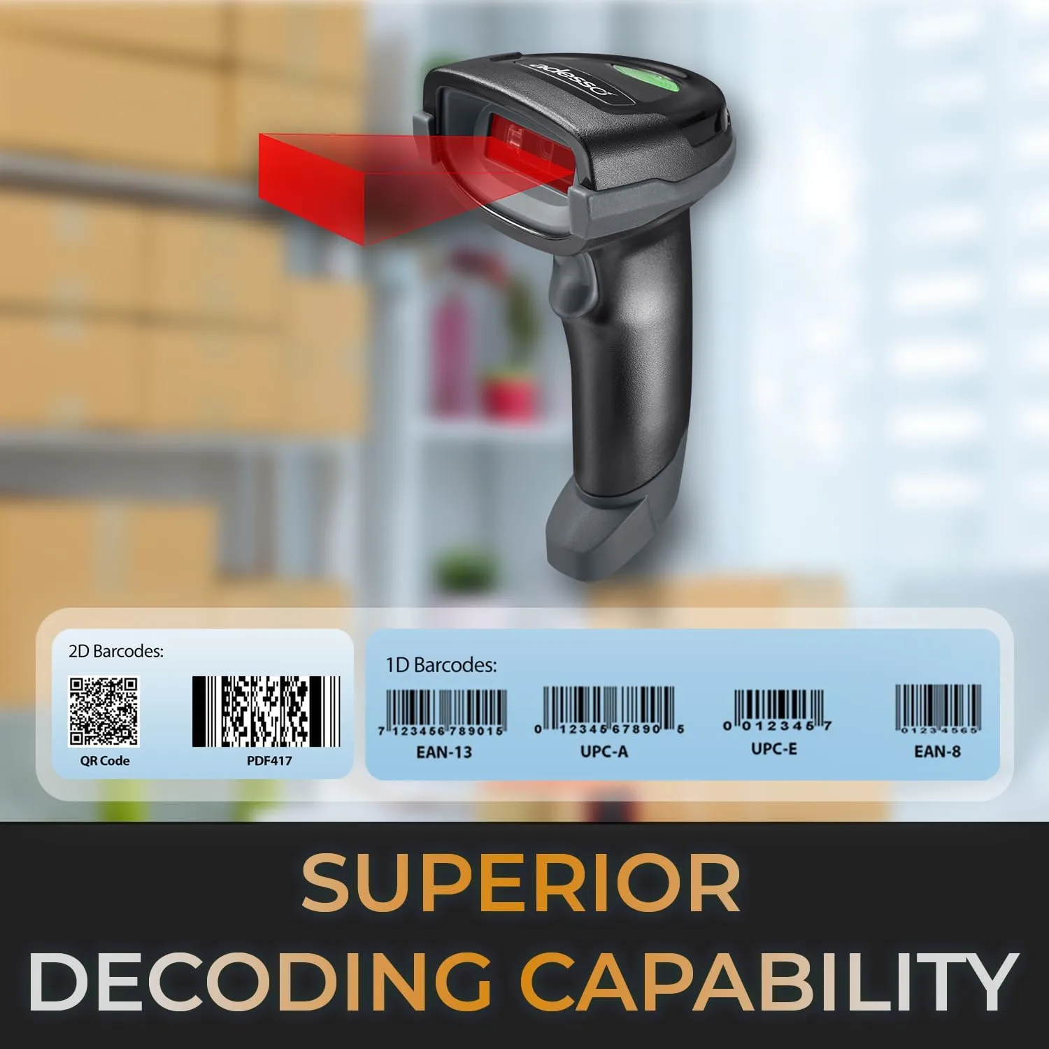 Adesso NuScan 3000 Wireless 2D Barcode Scanner with 3-Mode (Bluetooth/2.4GHz/USB) - Handheld CMOS Scanner with Charging Cradle, 12-inch Scan Depth, Made in Taiwan