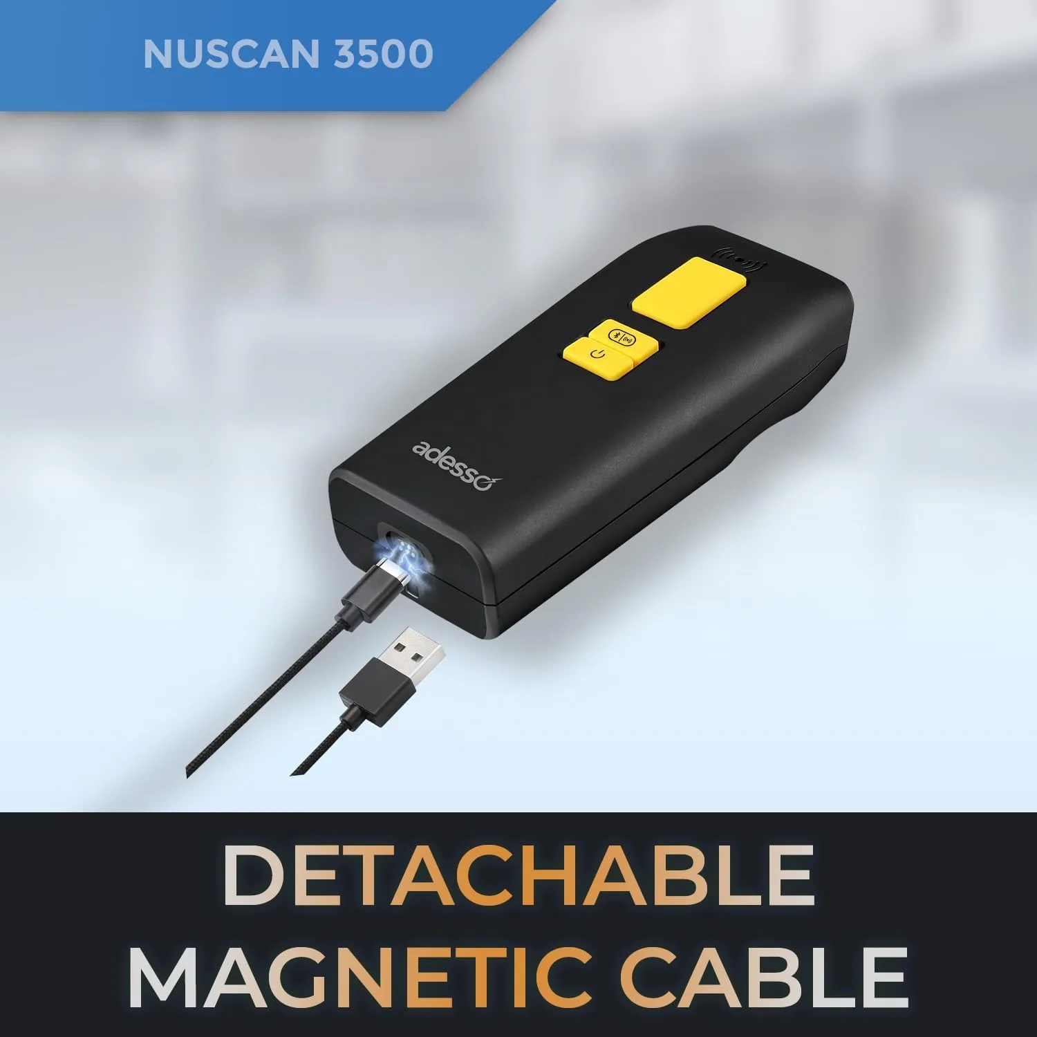 Adesso NuScan 3500 2D Barcode Scanner with Bluetooth & 2.4GHz Wireless Technology, Waterproof IP67 Rating