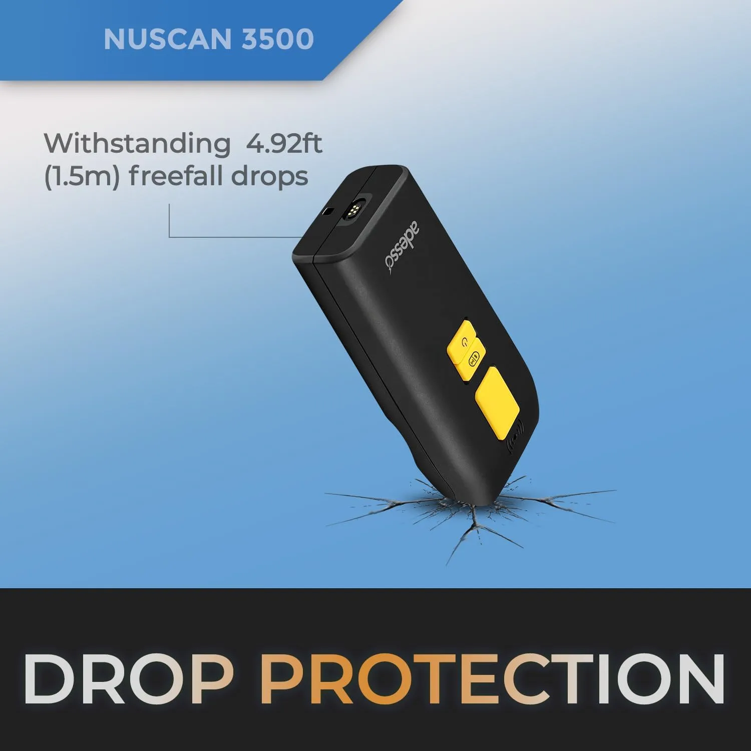 Adesso NuScan 3500 2D Barcode Scanner with Bluetooth & 2.4GHz Wireless Technology, Waterproof IP67 Rating