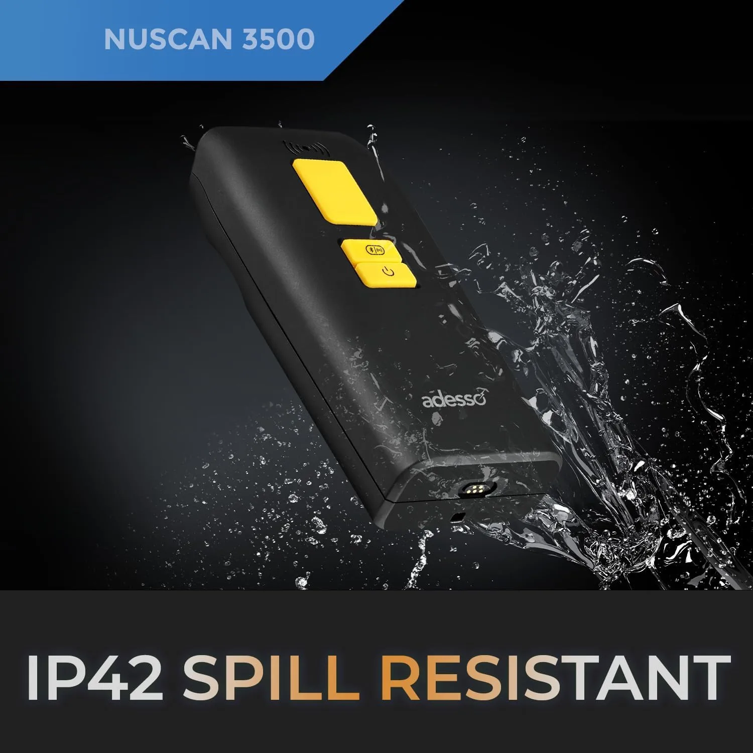 Adesso NuScan 3500 2D Barcode Scanner with Bluetooth & 2.4GHz Wireless Technology, Waterproof IP67 Rating