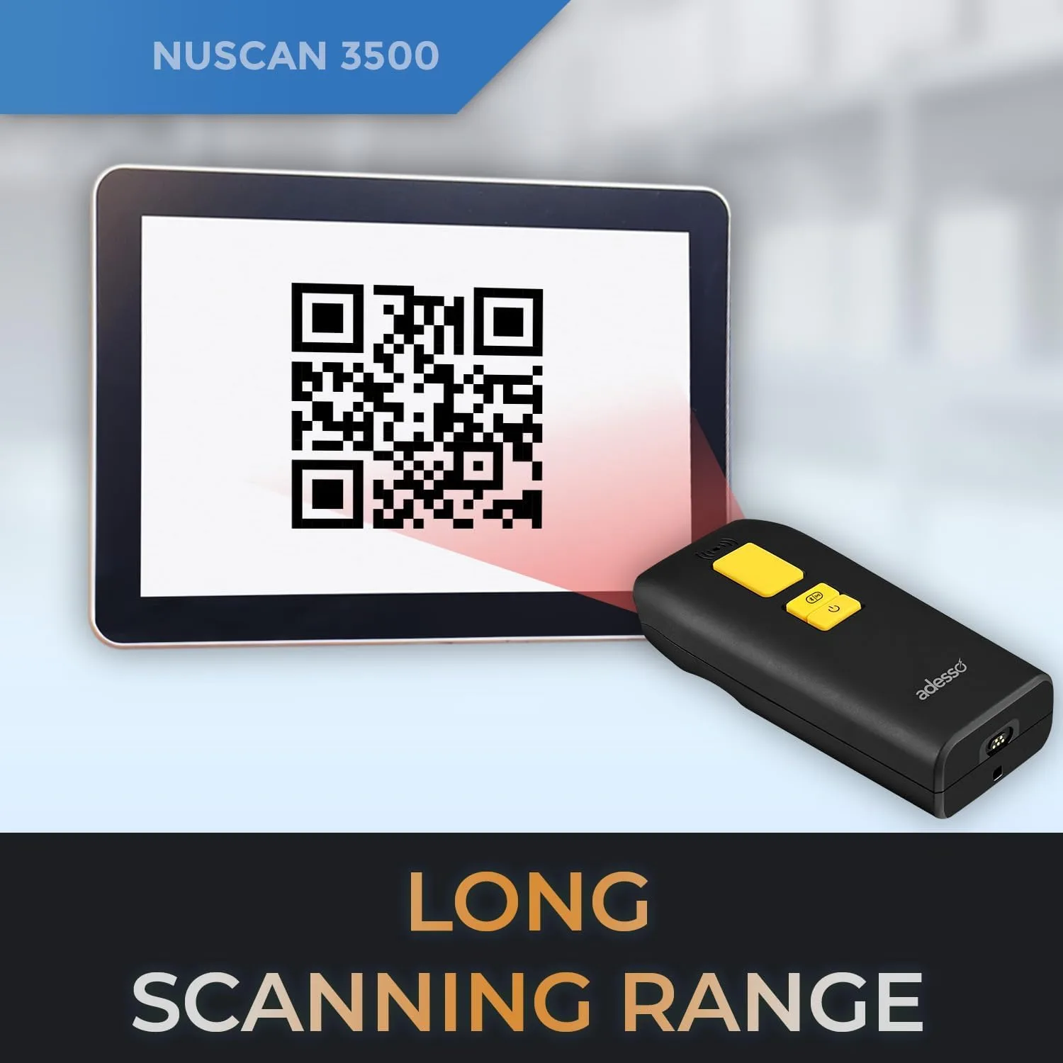 Adesso NuScan 3500 2D Barcode Scanner with Bluetooth & 2.4GHz Wireless Technology, Waterproof IP67 Rating