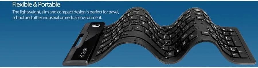 Adesso SlimTouch 232 Antimicrobial Waterproof Flexible Keyboard for Windows 8/7/Vista/XP/2000 (AKB-232UB), black