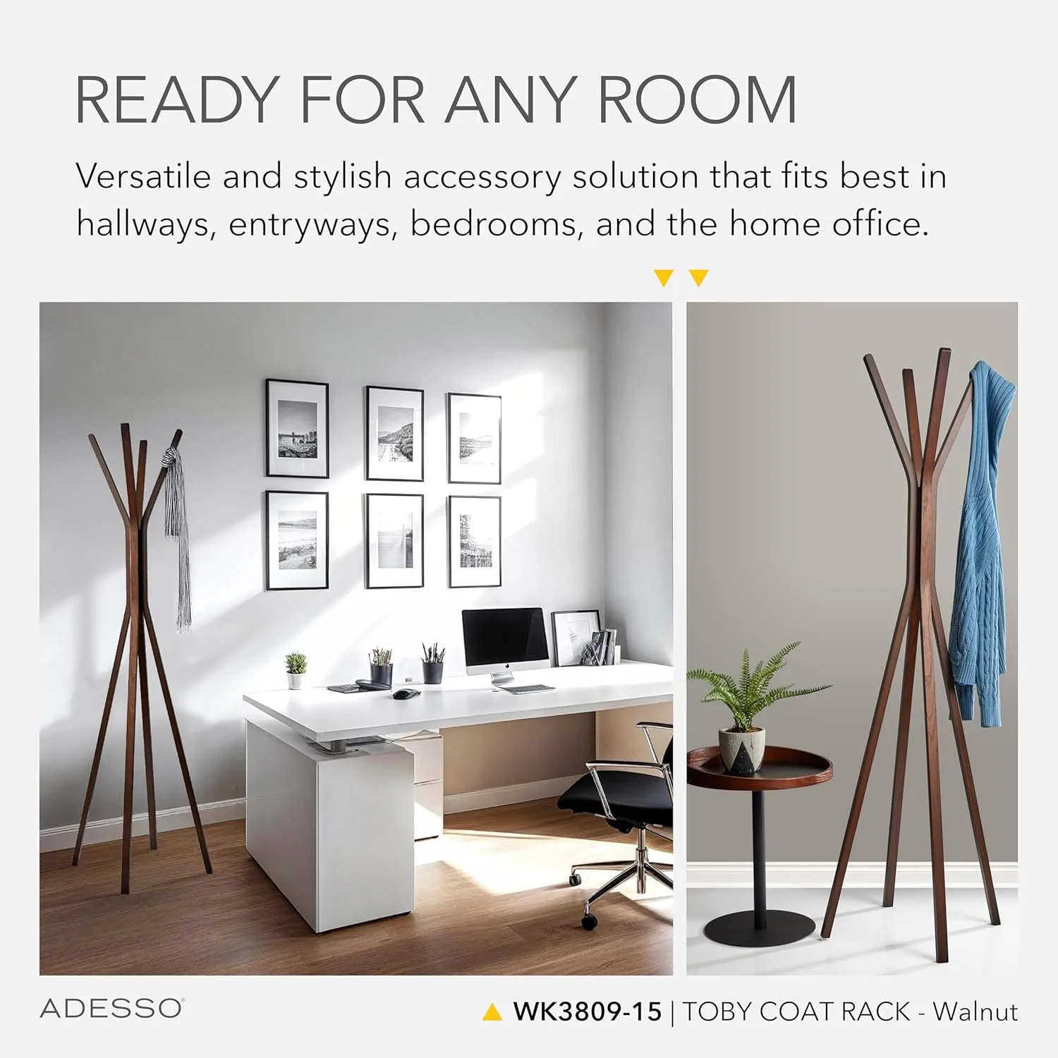 Adesso Toby Coat Rack, 68.25" T x 16.5" W x 16.5" D, Walnut