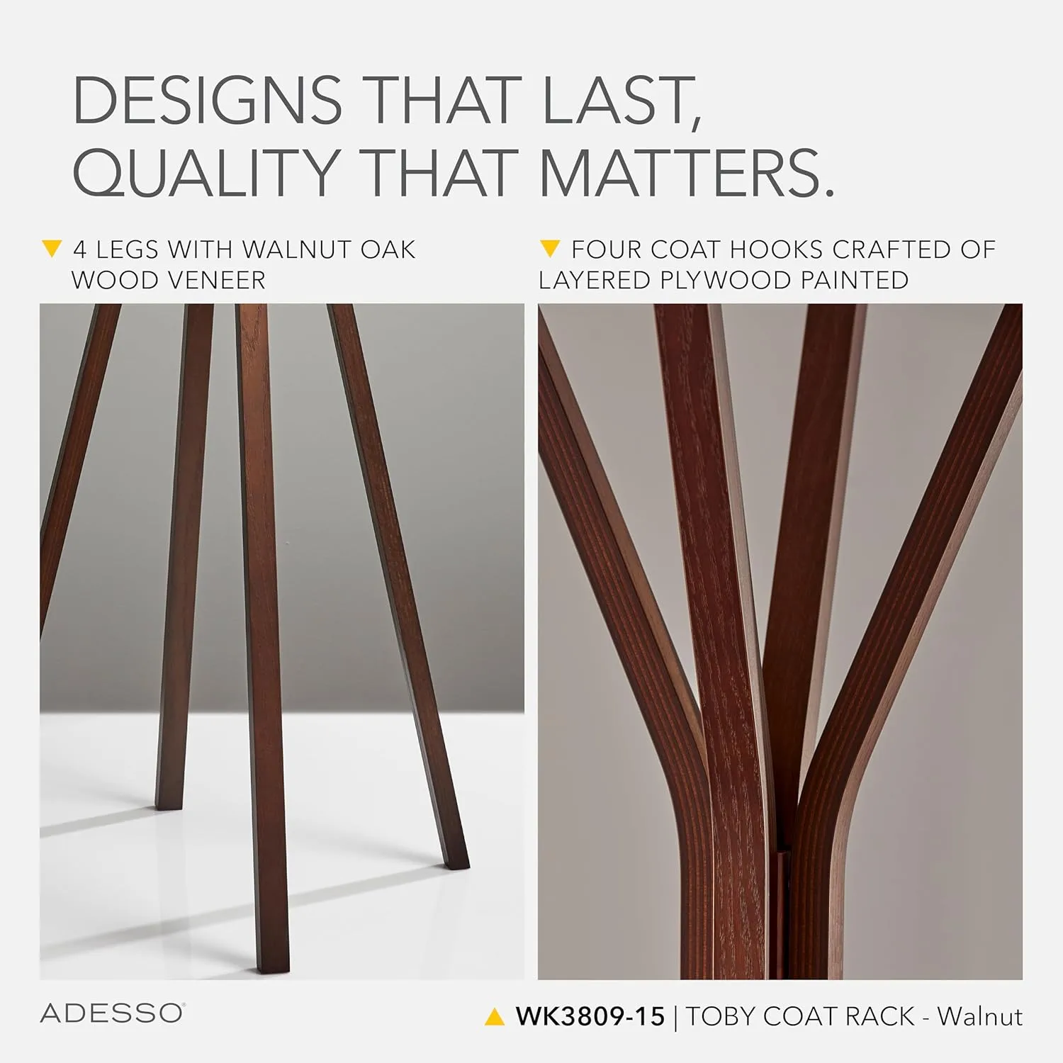 Adesso Toby Coat Rack, 68.25" T x 16.5" W x 16.5" D, Walnut