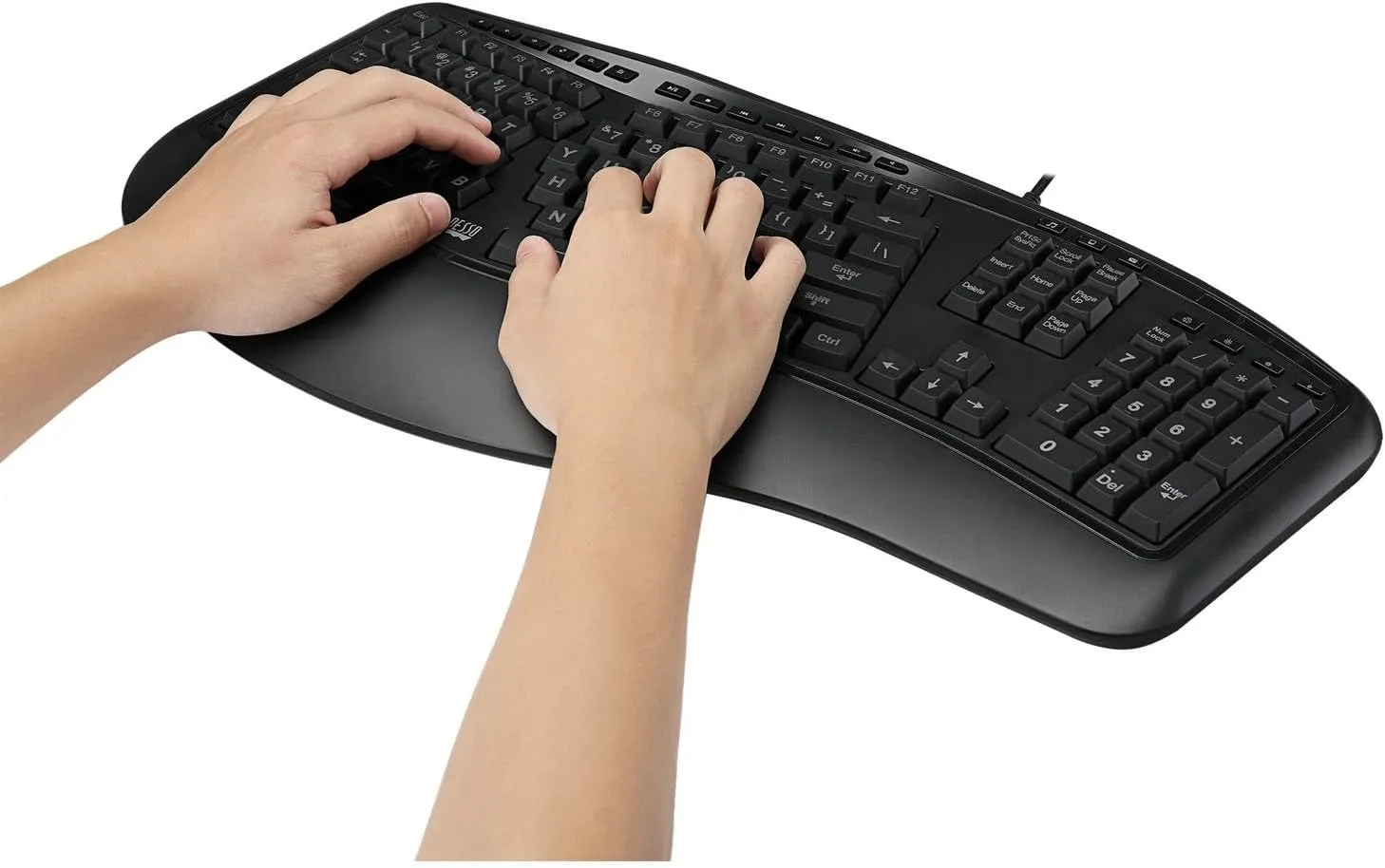 Adesso Tru-Form 150 3-Color Illuminated USB Ergonomic Keyboard, Black, AKB-150EB