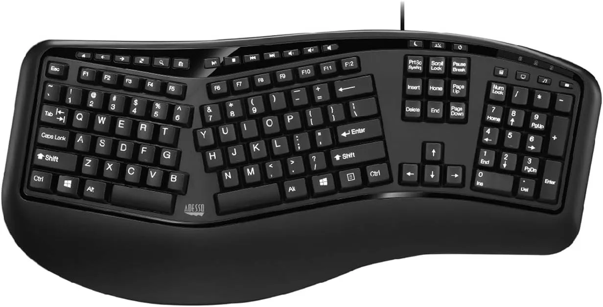 TruForm AKB-150UB-TAA Desktop Ergonomic Keyboard (TAA Compliant) 105-Key US Layout with Split Key Design Multimedia Keys