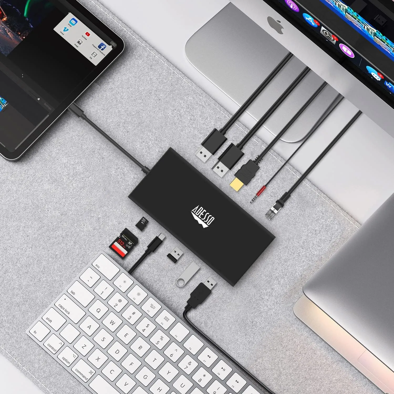 USB C Docking Station Multiport Adapter Type C Hub 2 DisplayPort Support 8K, HDMI, RJ45 Ethernet Port, 100W PD Charging