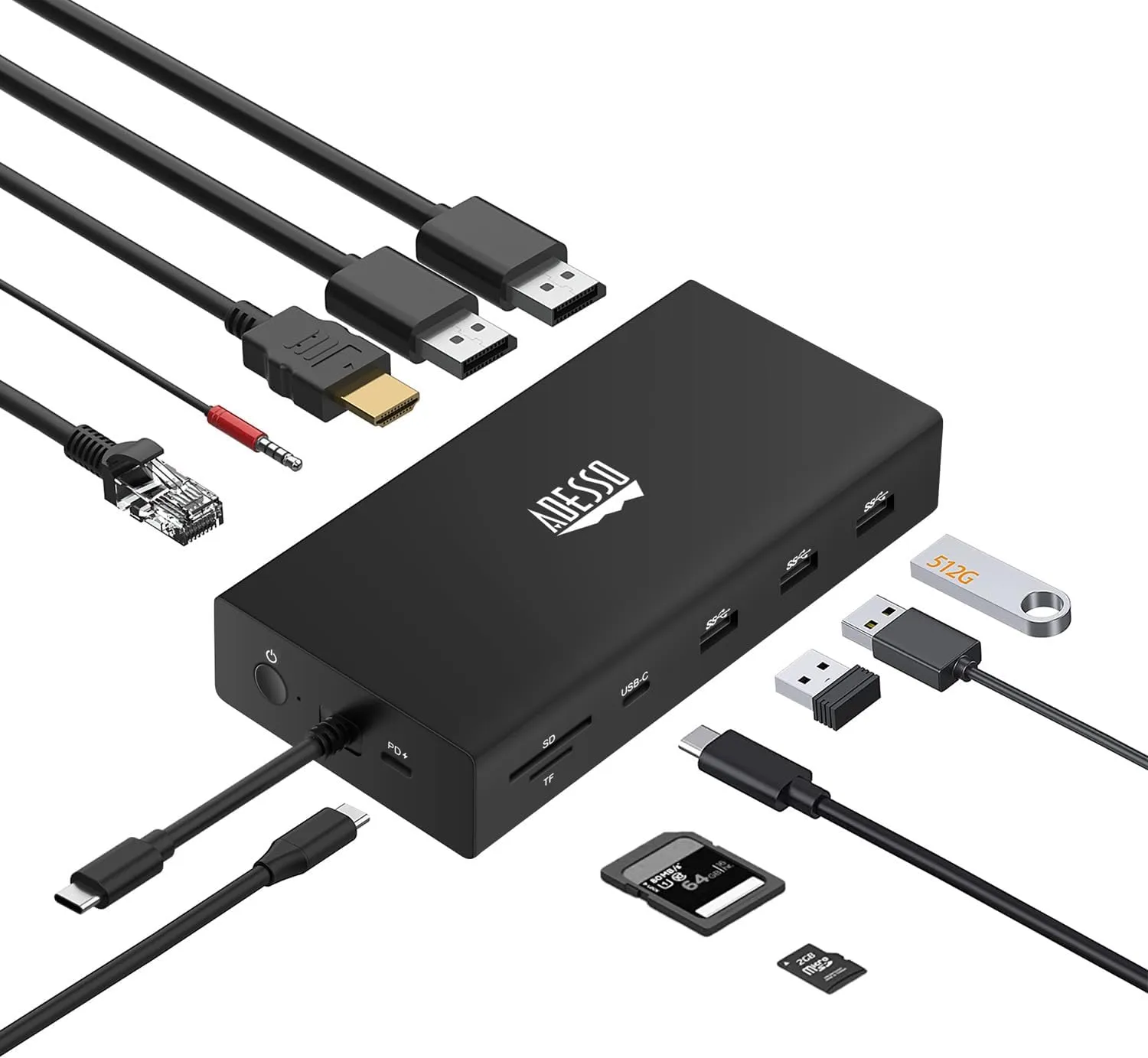 USB C Docking Station Multiport Adapter Type C Hub 2 DisplayPort Support 8K, HDMI, RJ45 Ethernet Port, 100W PD Charging