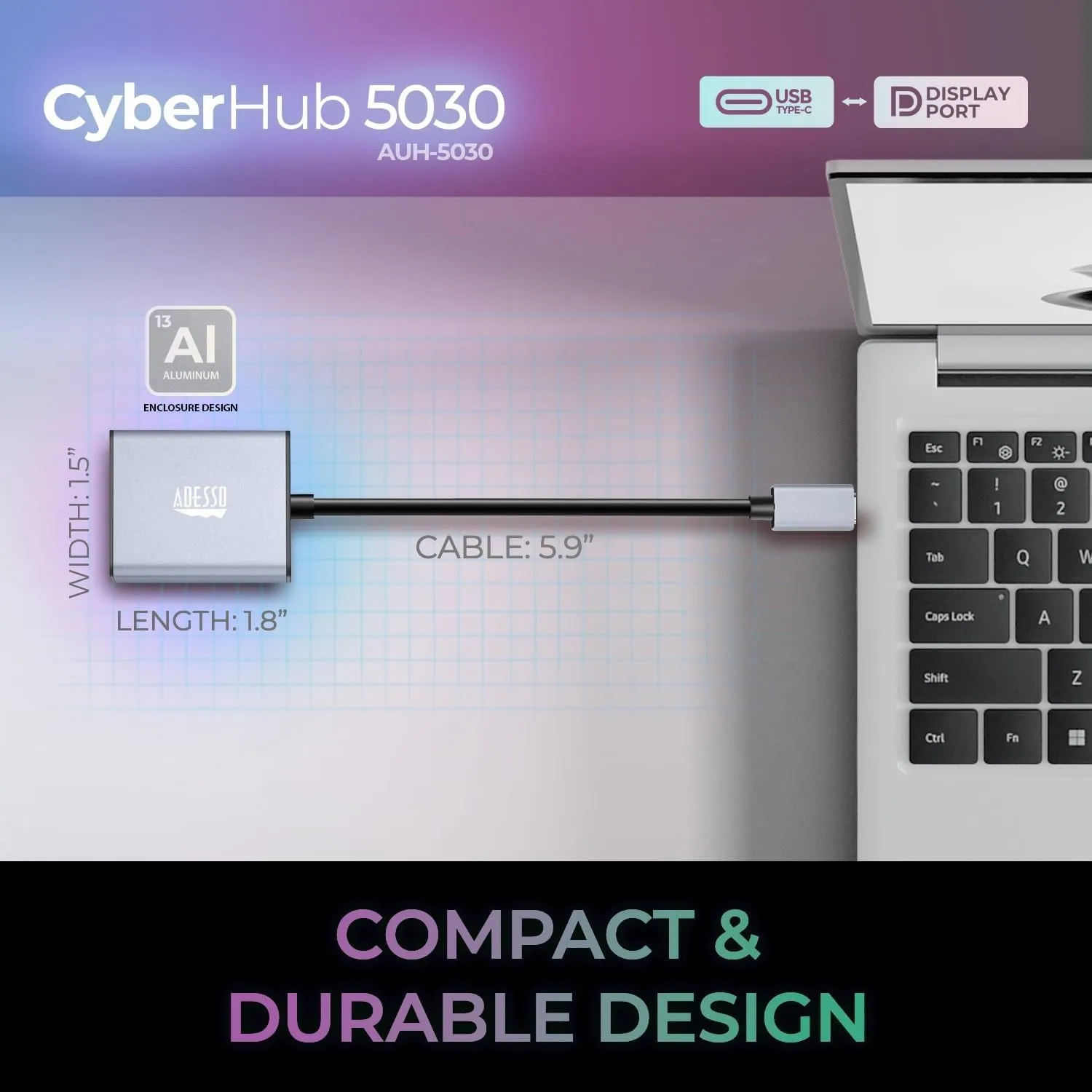USB C to DisplayPort Adapter for Home Office (4K@60Hz), Aluminum Portable USB C Adapter for MacBook Pro, Air, iPad Pro