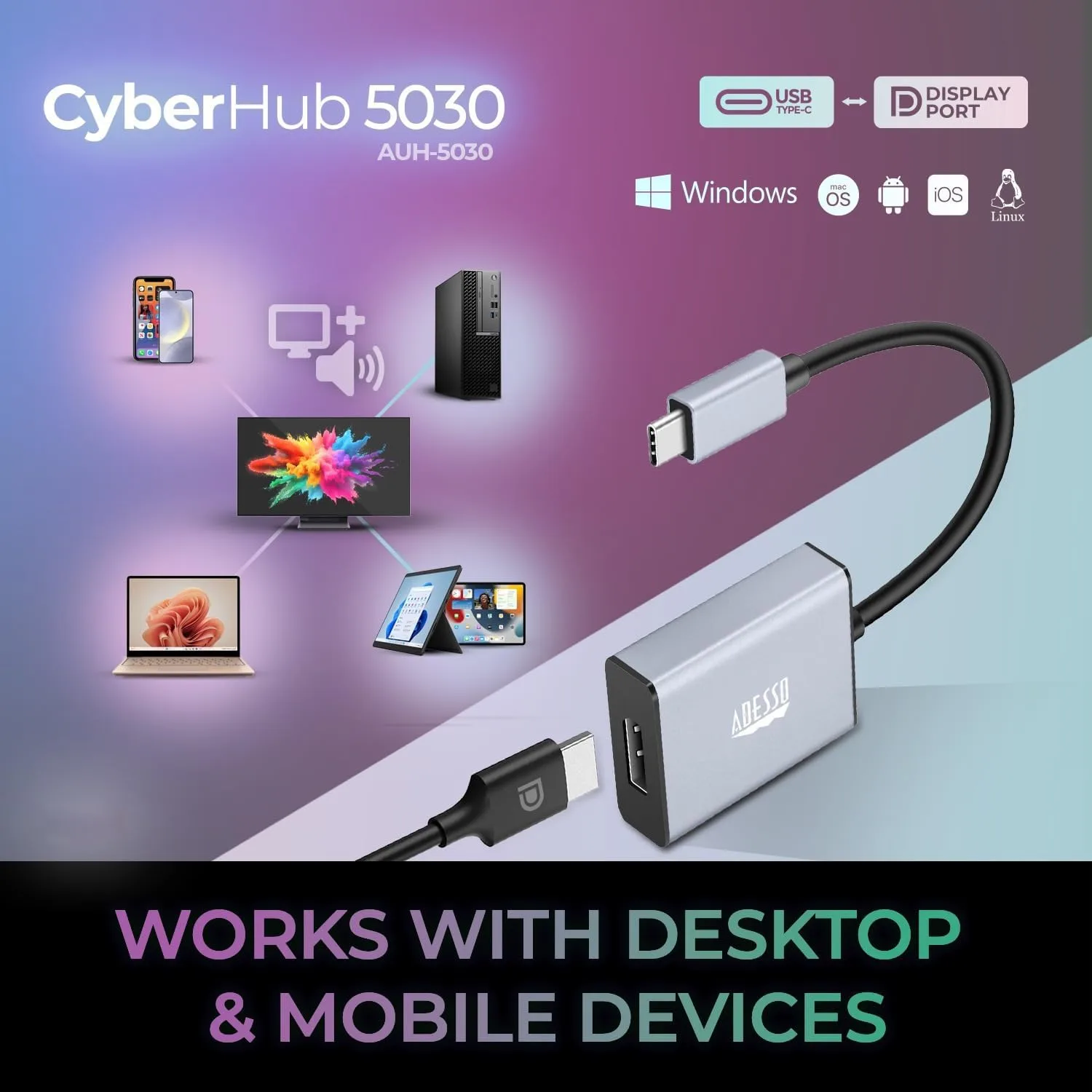 USB C to DisplayPort Adapter for Home Office (4K@60Hz), Aluminum Portable USB C Adapter for MacBook Pro, Air, iPad Pro
