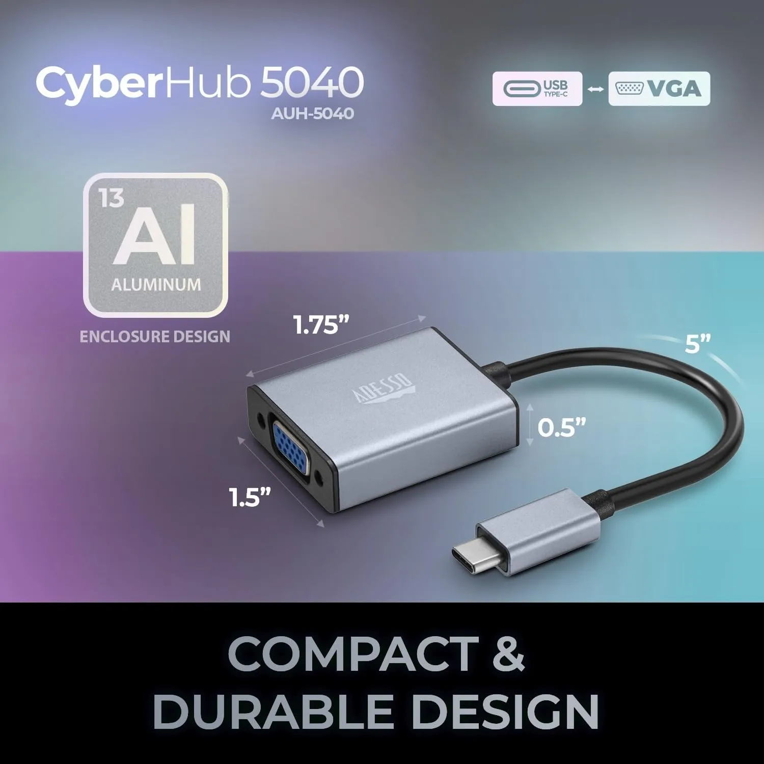 USB C to VGA Adapter, Aluminum, Thunderbolt 3/4 to VGA Adapter Compatible with iPhone 15 Pro/Max, MacBook Pro/Air 2023