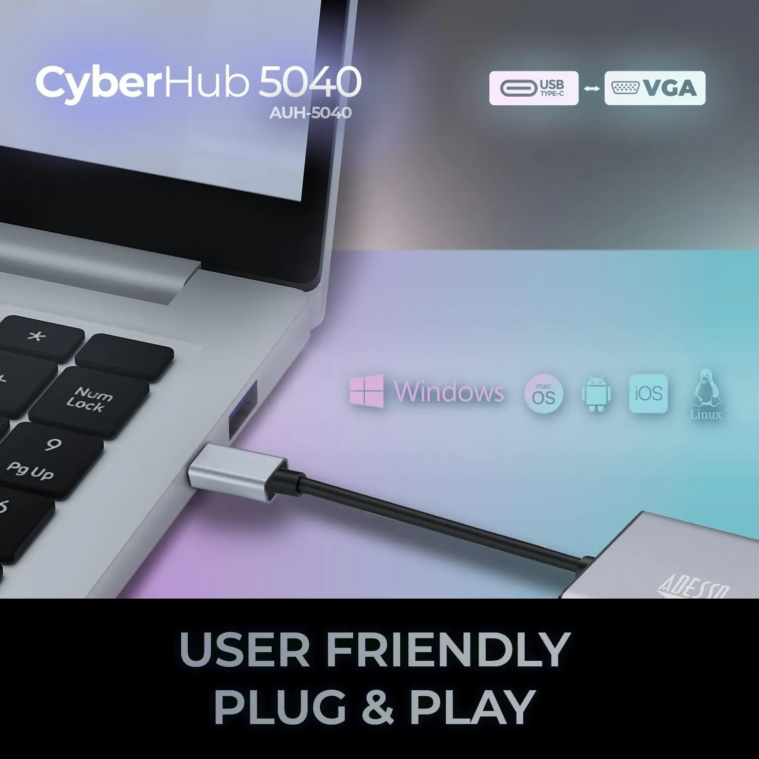 USB C to VGA Adapter, Aluminum, Thunderbolt 3/4 to VGA Adapter Compatible with iPhone 15 Pro/Max, MacBook Pro/Air 2023