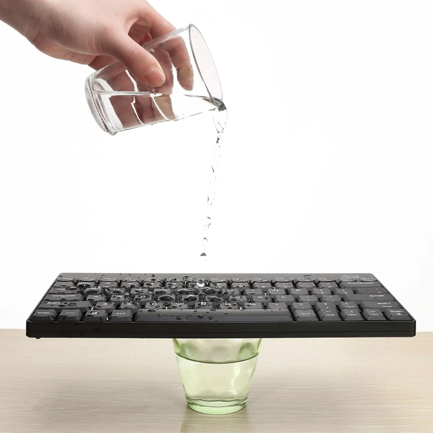 WKB-1100CB Natural Ergonomic Wireless Spill Resistant Mini Keyboard & Mouse Combo,Black