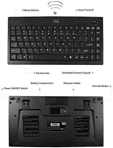 WKB-3100UB Wireless Mini Trackball Keyboard - Compact 87-Key Layout, Built-in 800 DPI Optical Trackball