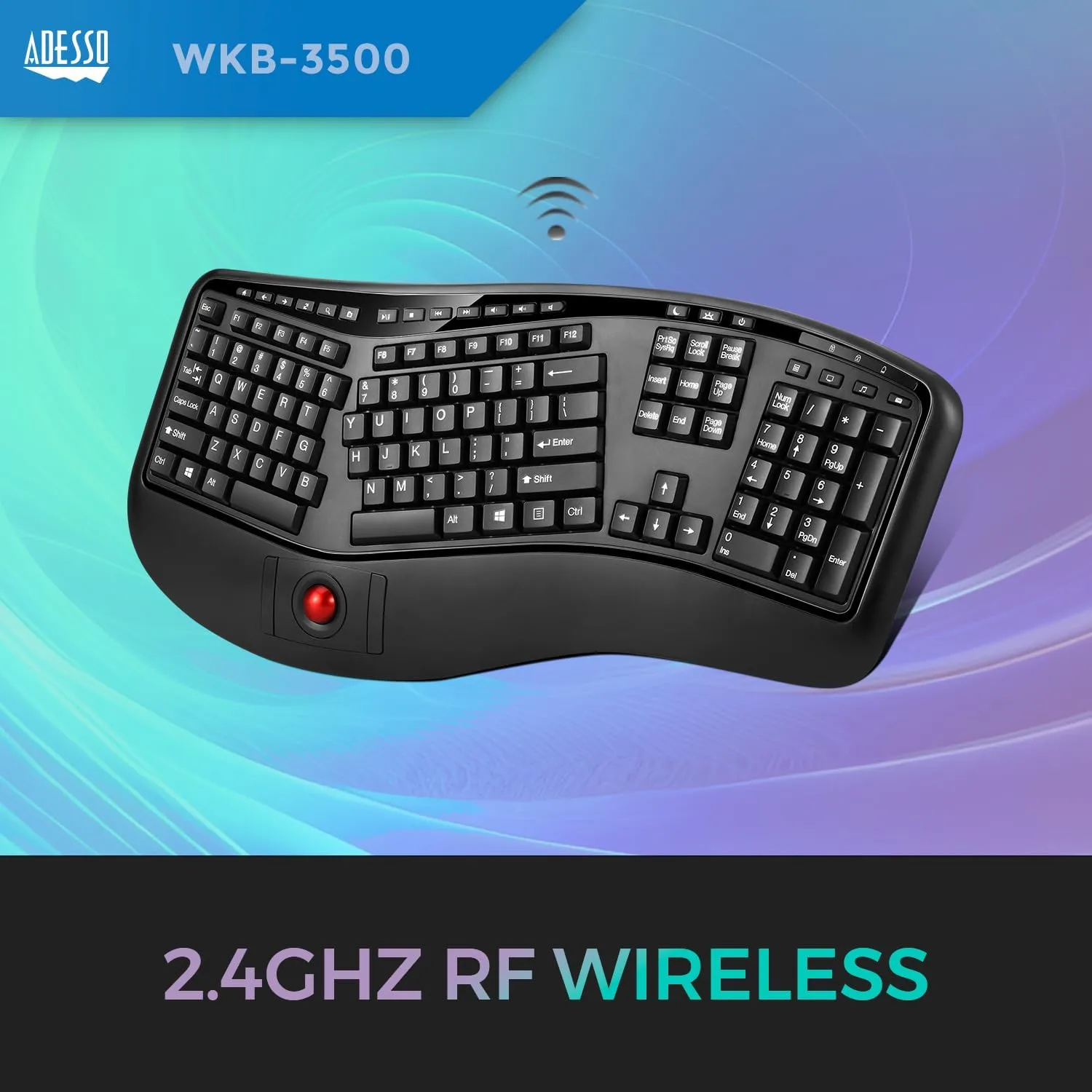 WKB-3500UB Tru-Form 3500, 2.4GHz Wireless Ergonomic Trackball Keyboard