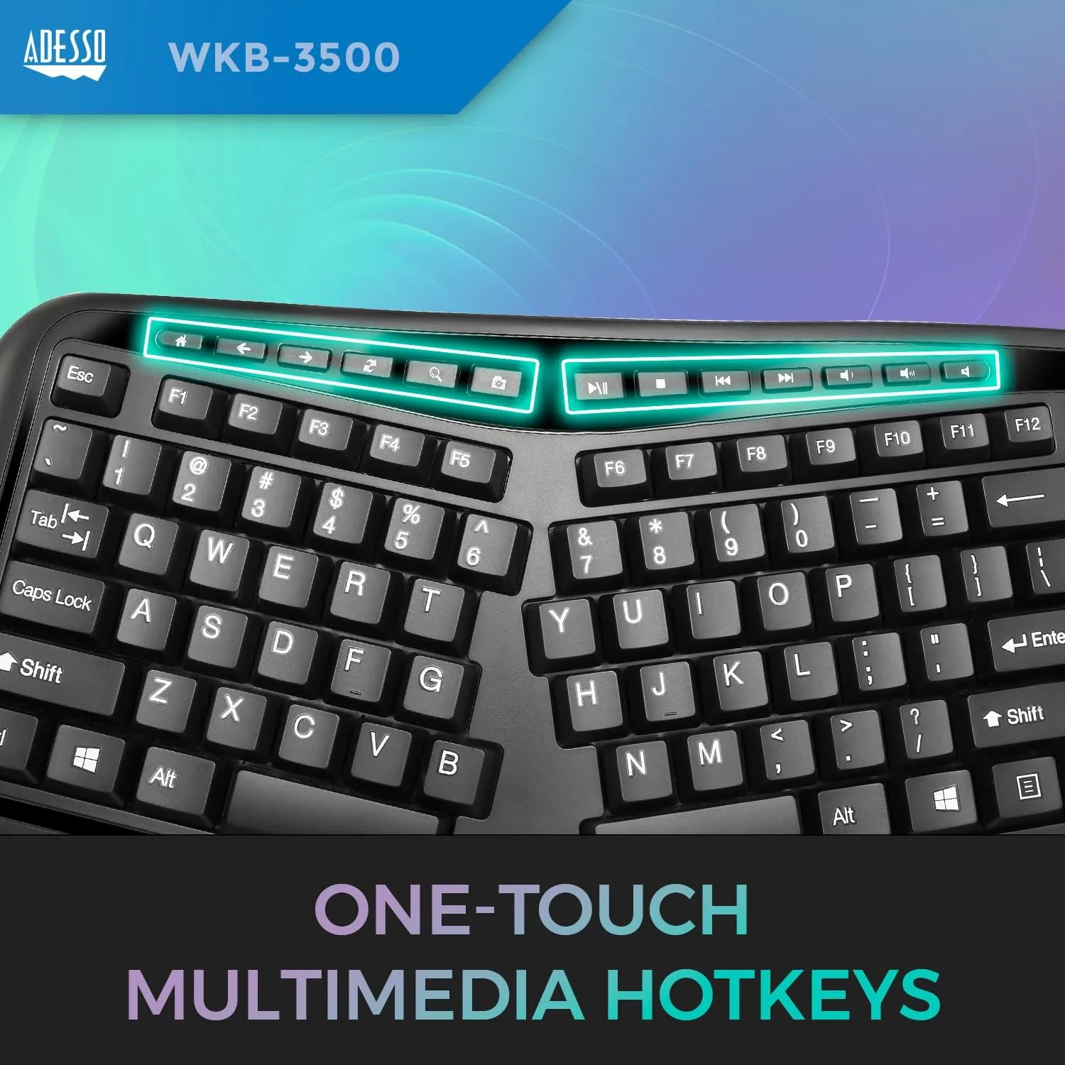 WKB-3500UB Tru-Form 3500, 2.4GHz Wireless Ergonomic Trackball Keyboard