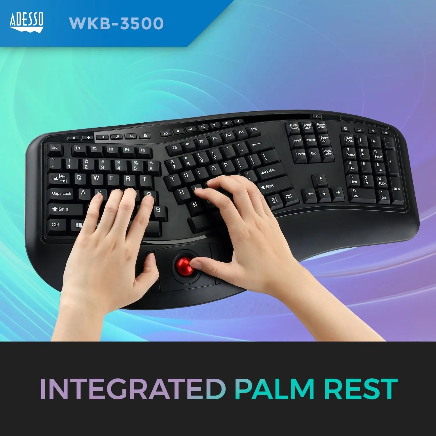WKB-3500UB Tru-Form 3500, 2.4GHz Wireless Ergonomic Trackball Keyboard