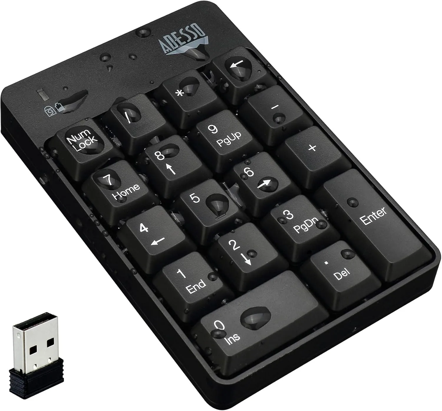 Adesso Wireless Spill Resistant 18-Key Numeric Keypad - Wireless Connectivity - RF - 30 ft - 2.40 GHz - WKB-6010UB
