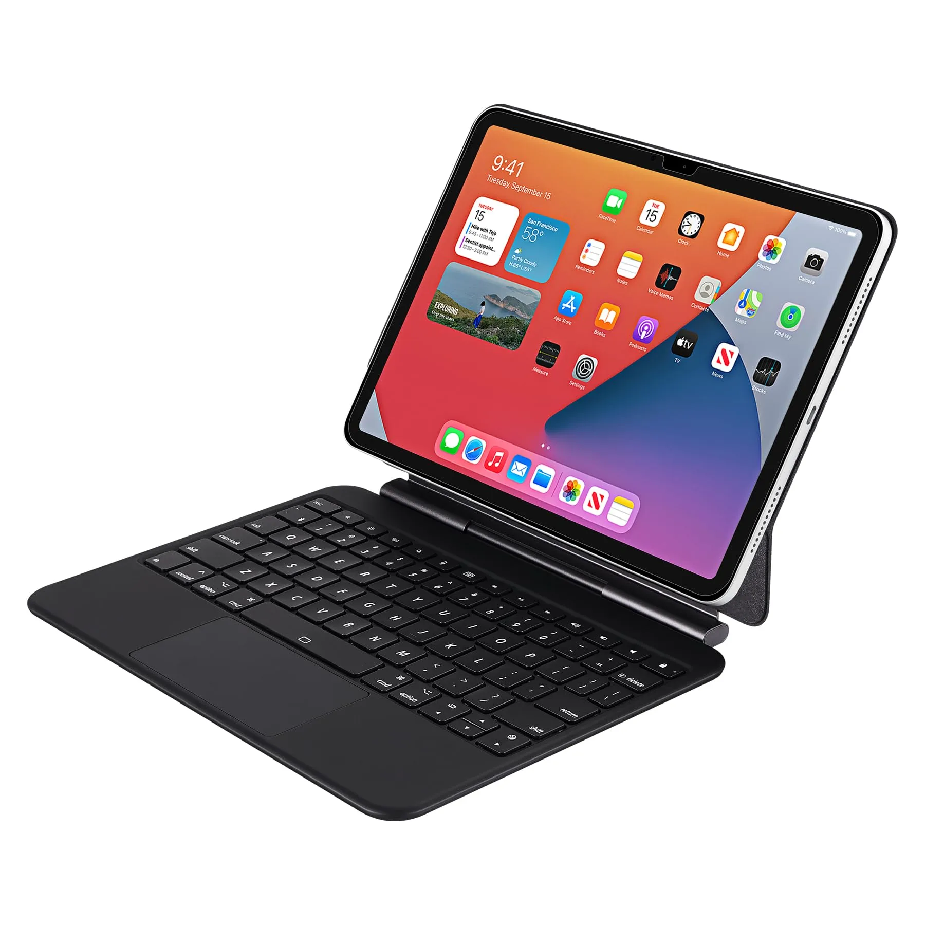 ADESSO WKB-7010 Bluetooth Keyboard Case with Touchpad for iPad Pro 11 inch and iPad Air 10.9 inch, Detachable Wireless Keyboard, Rechargeable Battery, Aluminum Design, Black