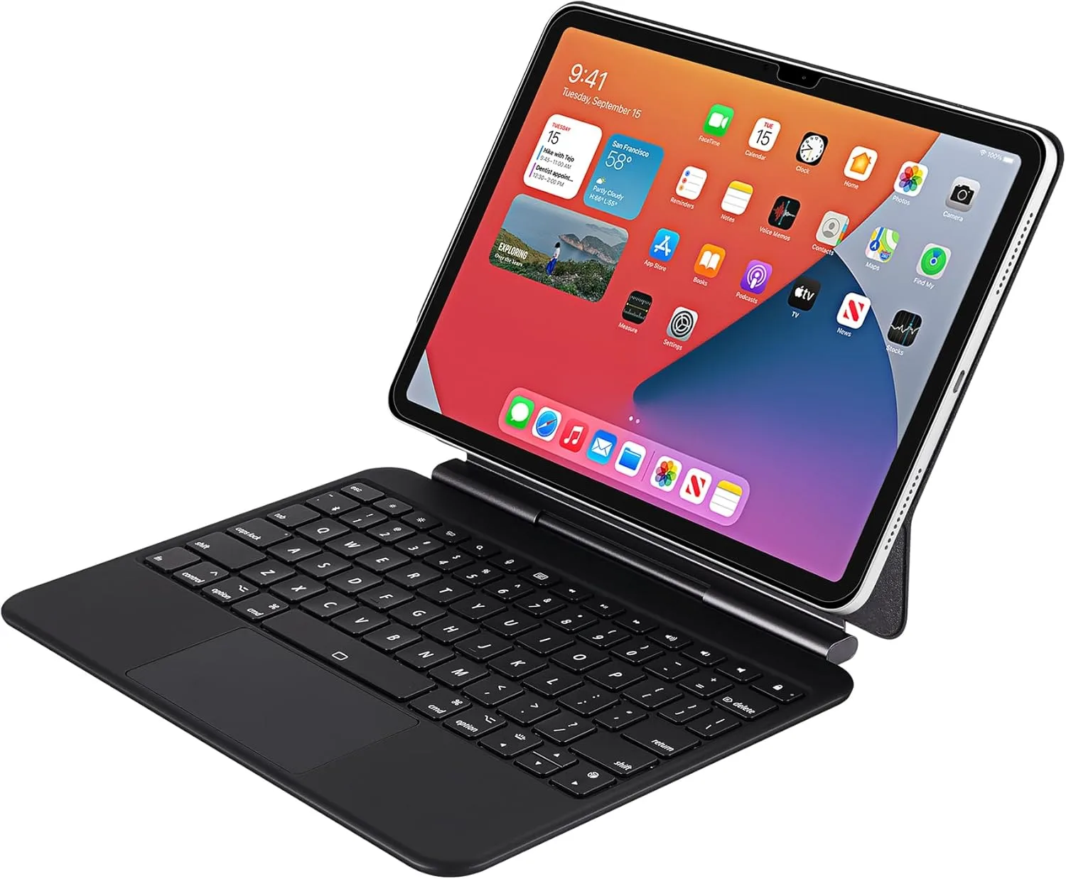 ADESSO WKB-7010 Bluetooth Keyboard Case with Touchpad for iPad Pro 11 inch and iPad Air 10.9 inch, Detachable Wireless Keyboard, Rechargeable Battery, Aluminum Design, Black