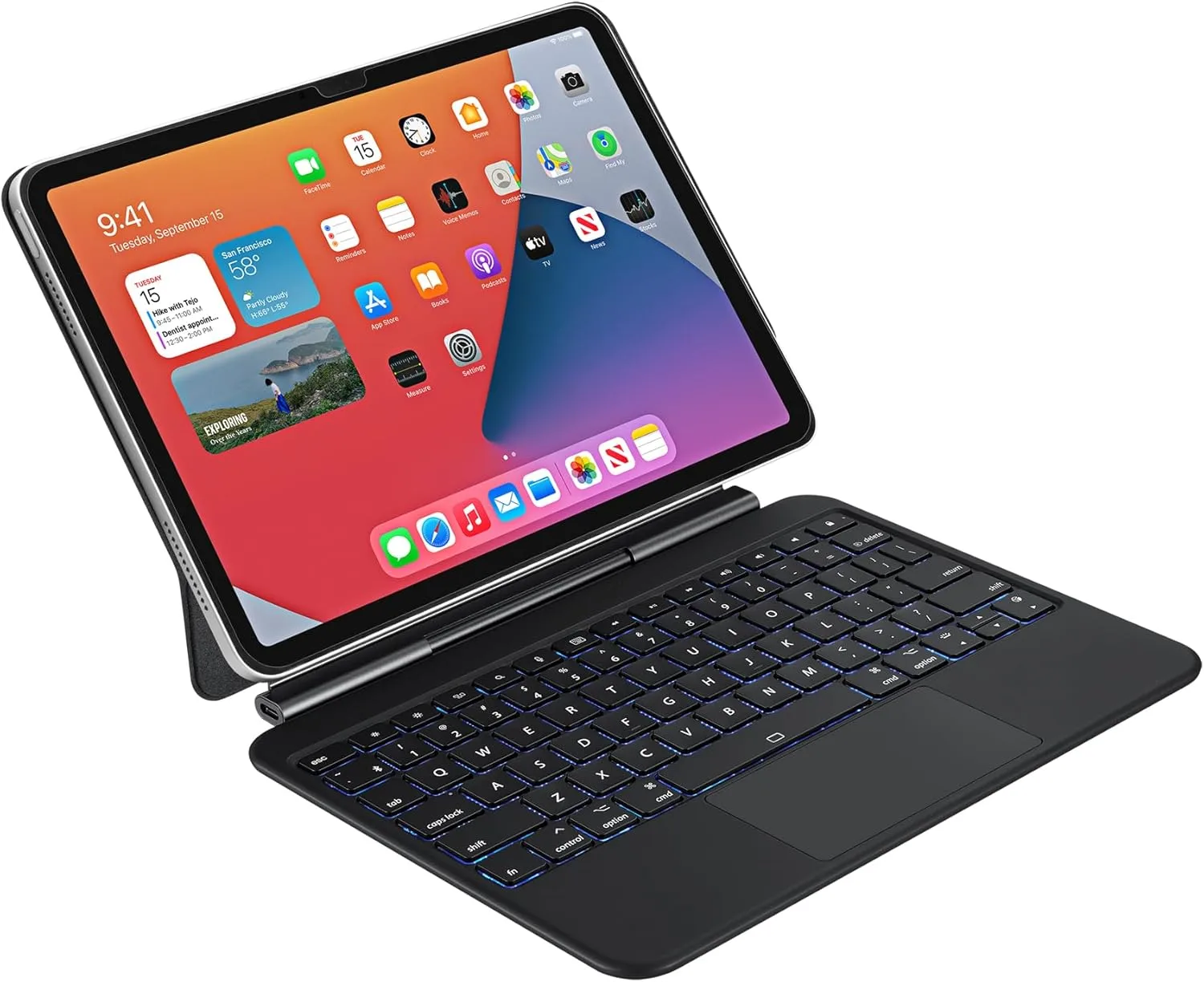 ADESSO WKB-7010 Bluetooth Keyboard Case with Touchpad for iPad Pro 11 inch and iPad Air 10.9 inch, Detachable Wireless Keyboard, Rechargeable Battery, Aluminum Design, Black