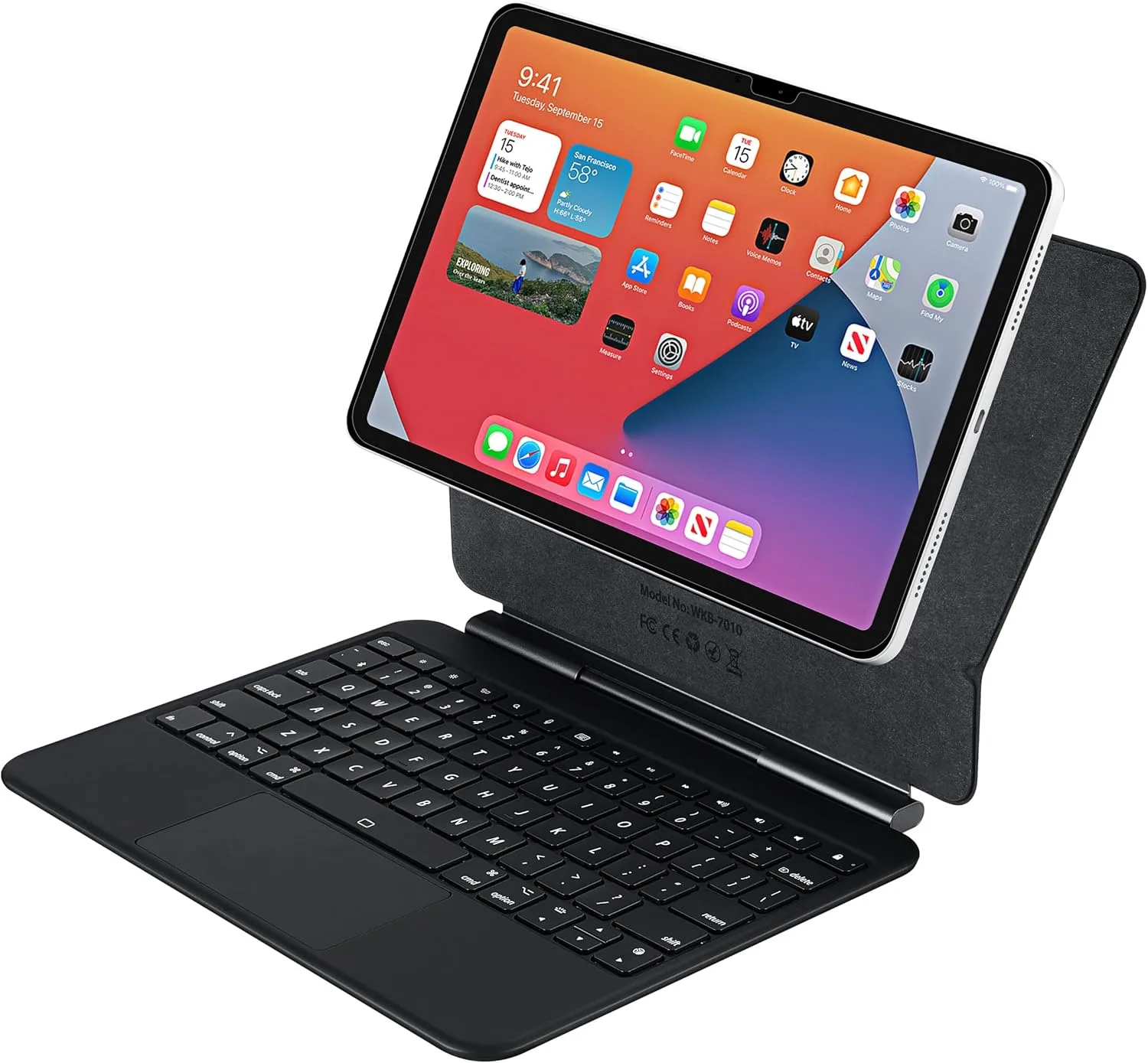 ADESSO WKB-7010 Bluetooth Keyboard Case with Touchpad for iPad Pro 11 inch and iPad Air 10.9 inch, Detachable Wireless Keyboard, Rechargeable Battery, Aluminum Design, Black