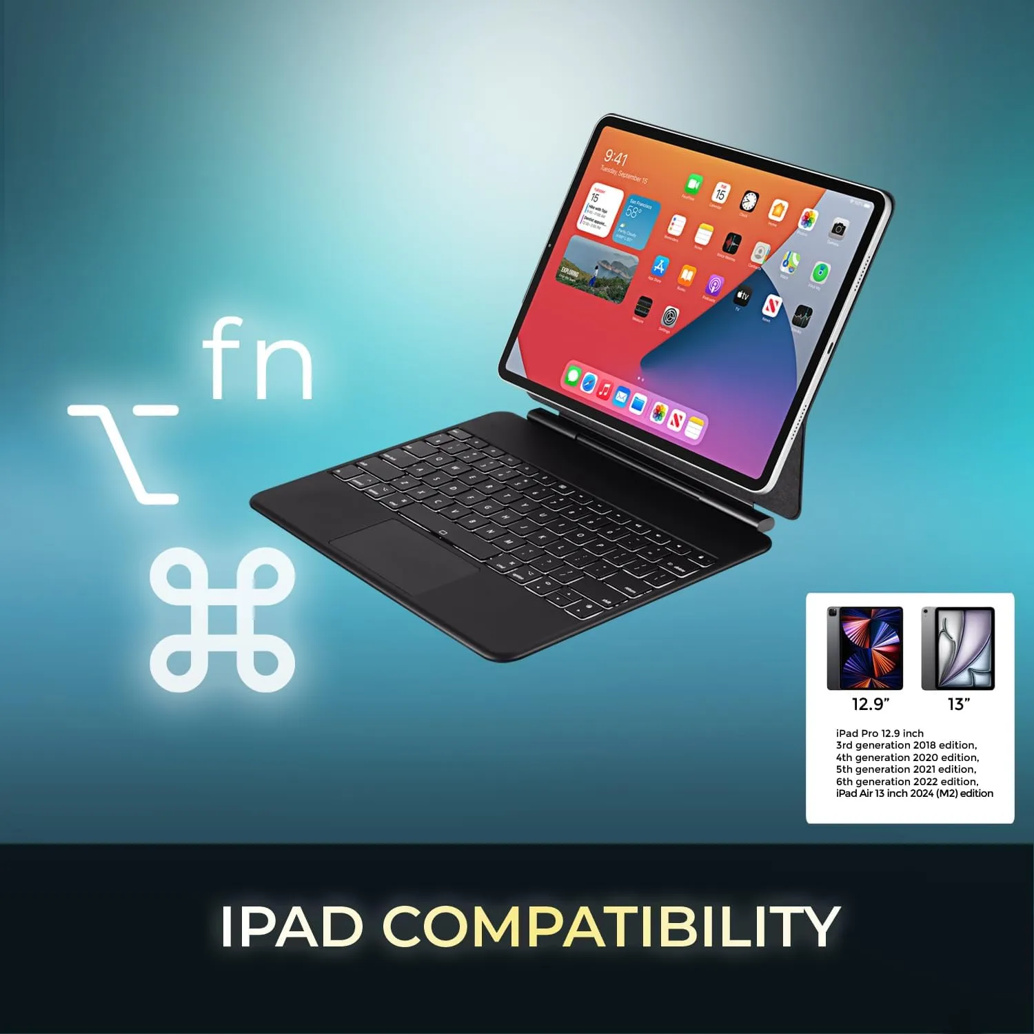 ADESSO WKB-7020 Bluetooth Keyboard Case for iPad Pro 12.9-inch (3rd-6th Gen) & iPad Air 13-inch (M2/M3)