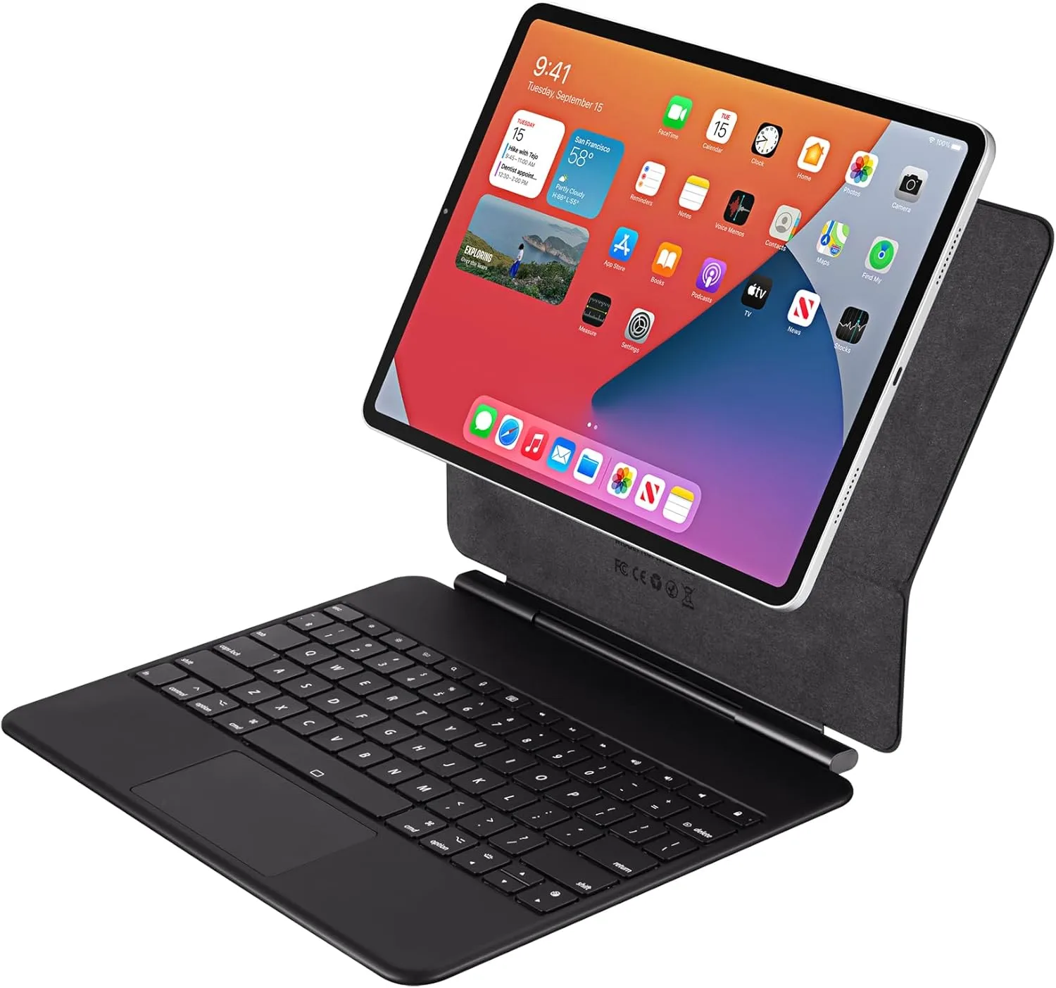 ADESSO WKB-7060 Bluetooth Keyboard Case for iPad Pro 13 inch 2024 M4 with Touchpad, Rechargeable Wireless Scissor Switch Keys, Protective Stand Cover, Black