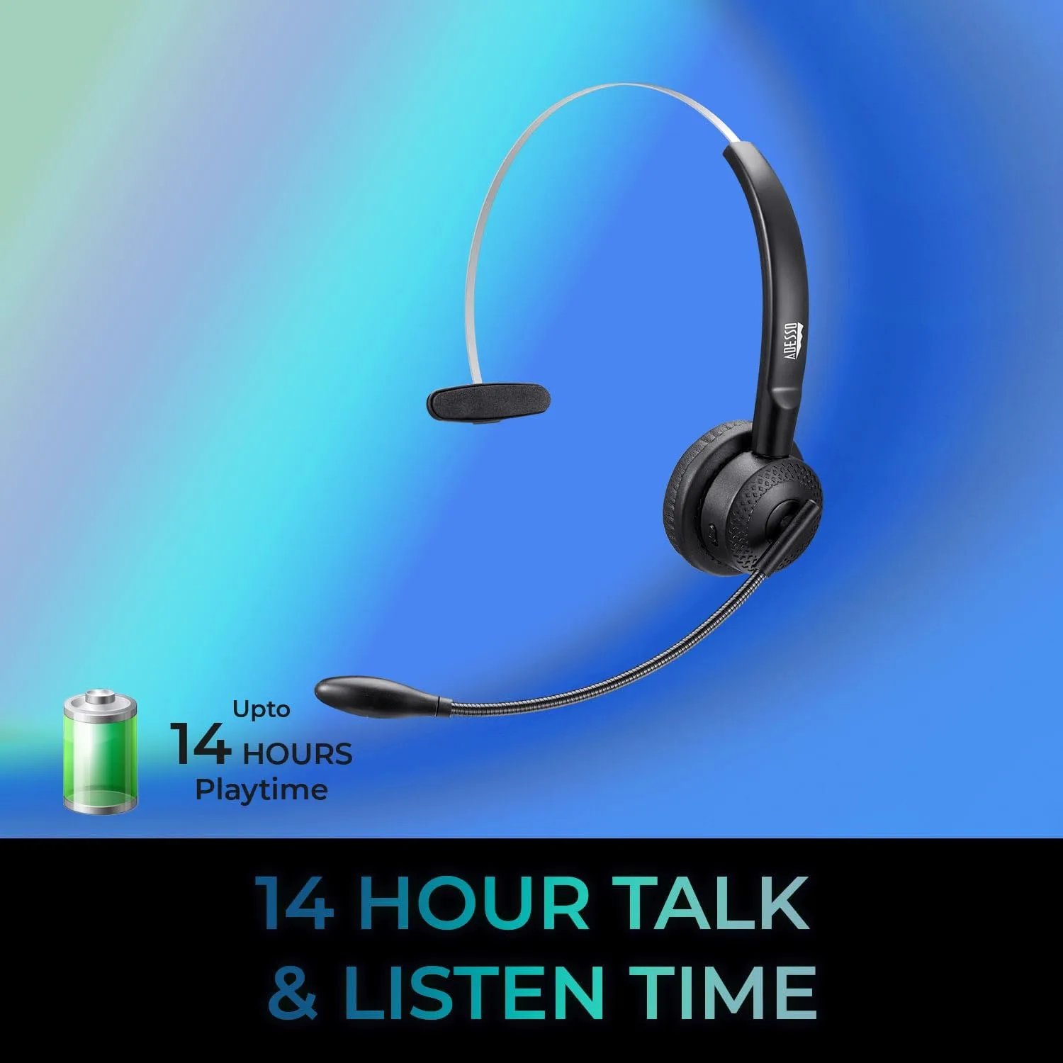 ADESSO Xtream P300 Bluetooth Single Ear Headset with Charging Dock 14 Hour Talk Time Wireless Office Headphone