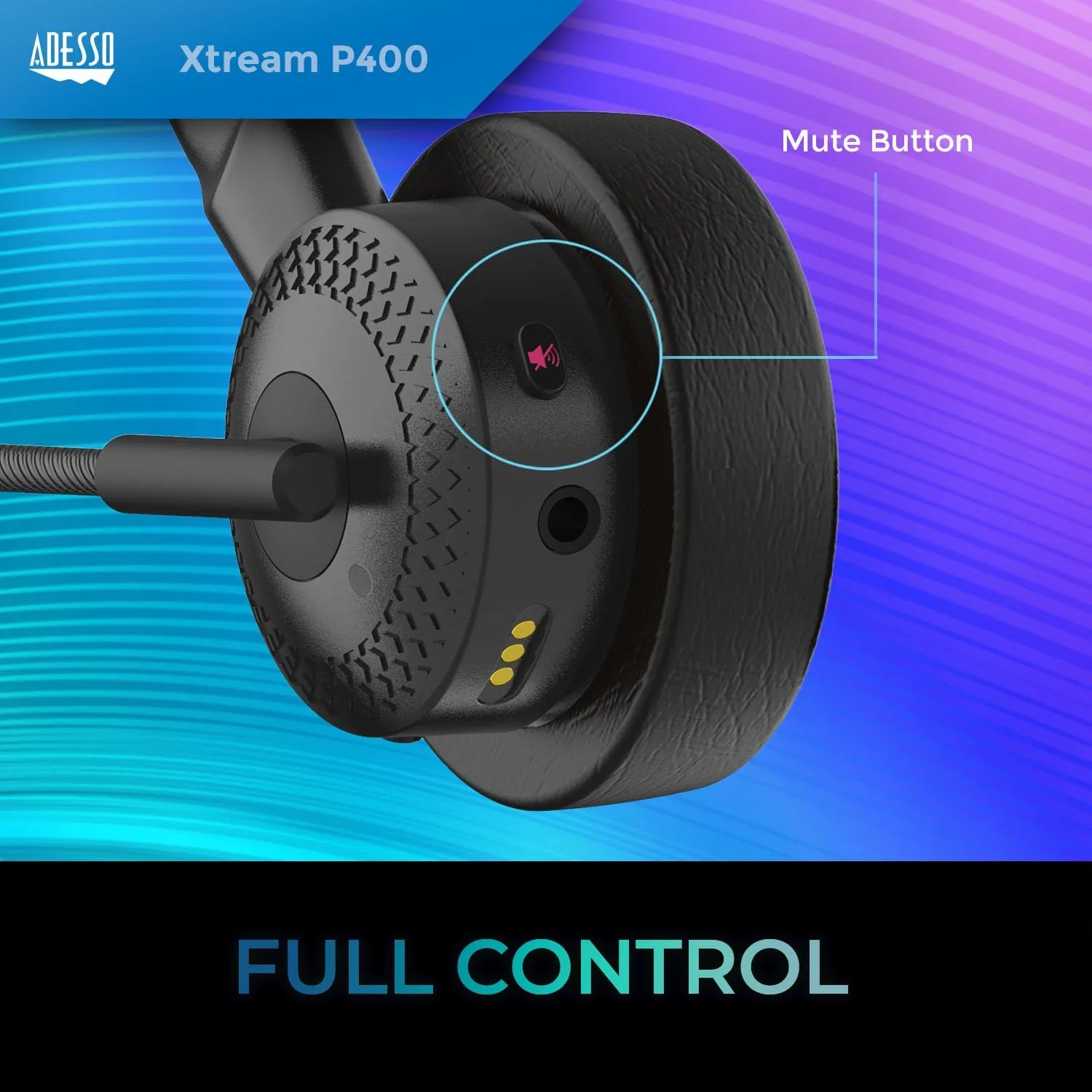 ADESSO Xtream P400 Wireless Multimedia Headset with Charging Dock - Bluetooth 5.0, 14Hrs Talk & Listen Time