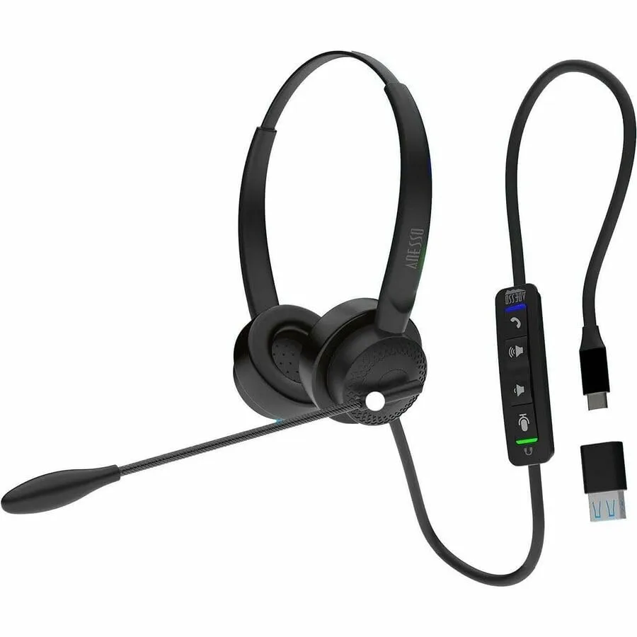 ADESSO Xtream P4T-TAA USB Headset with Microphone Push to Talk Button Volume Control Answer End Call for Computer PC Mac Windows Business Communication Made in Taiwan TAA Compliant