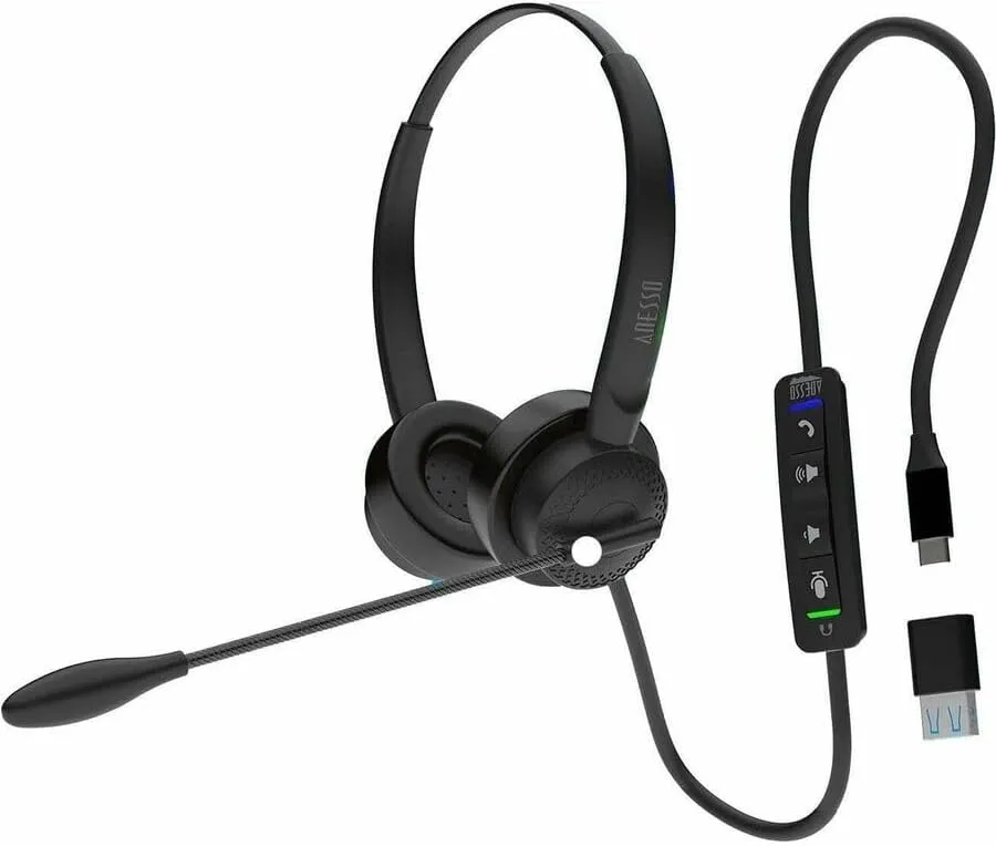 ADESSO Xtream P4T-TAA USB Headset with Microphone Push to Talk Button Volume Control Answer End Call for Computer PC Mac Windows Business Communication Made in Taiwan TAA Compliant