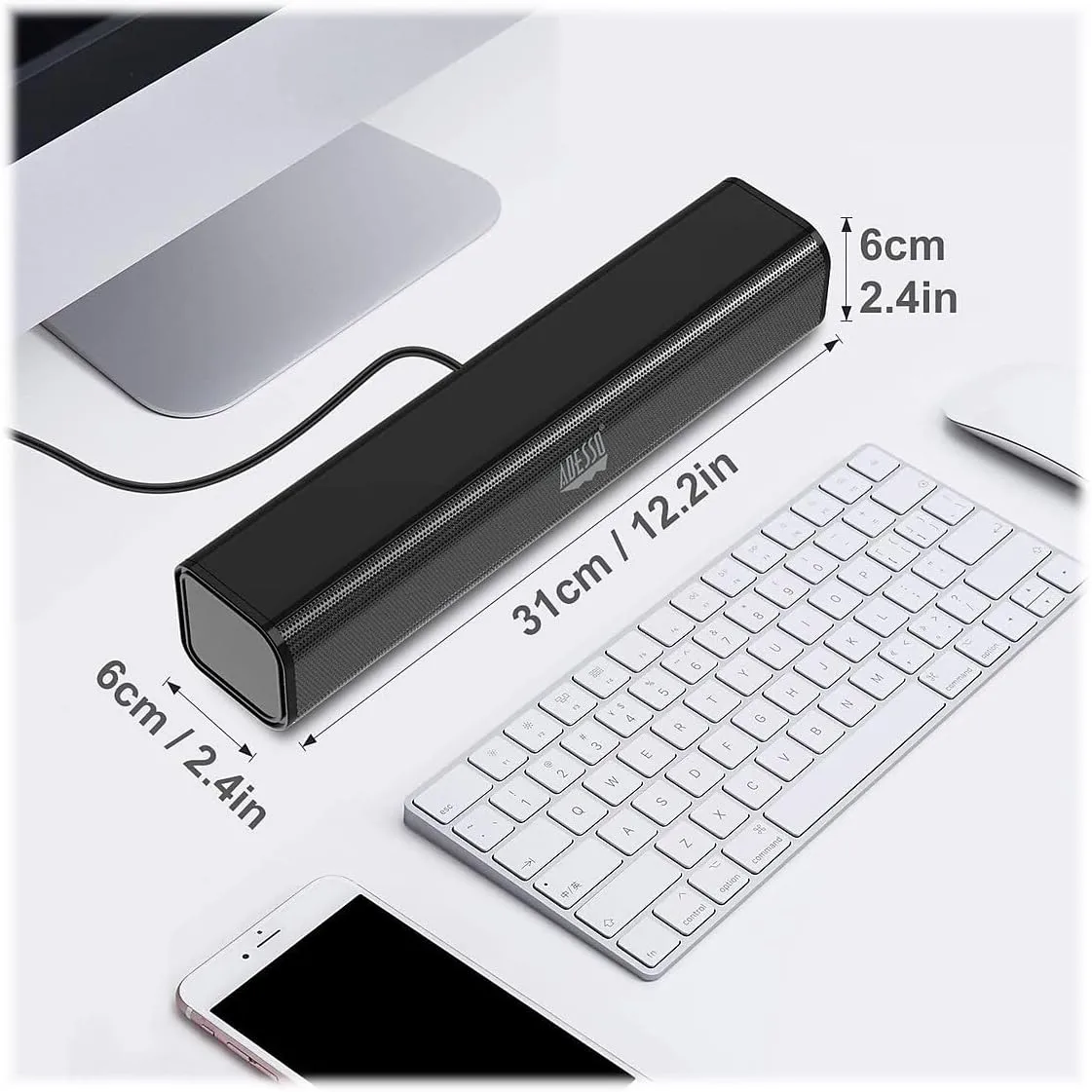 ADESSO Xtream S5 USB Sound Bar Speaker for PC Desktop 5W x2, Black