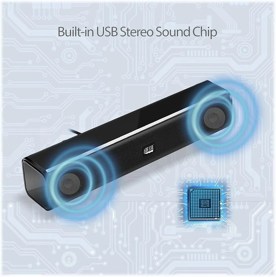 ADESSO Xtream S5 USB Sound Bar Speaker for PC Desktop 5W x2, Black