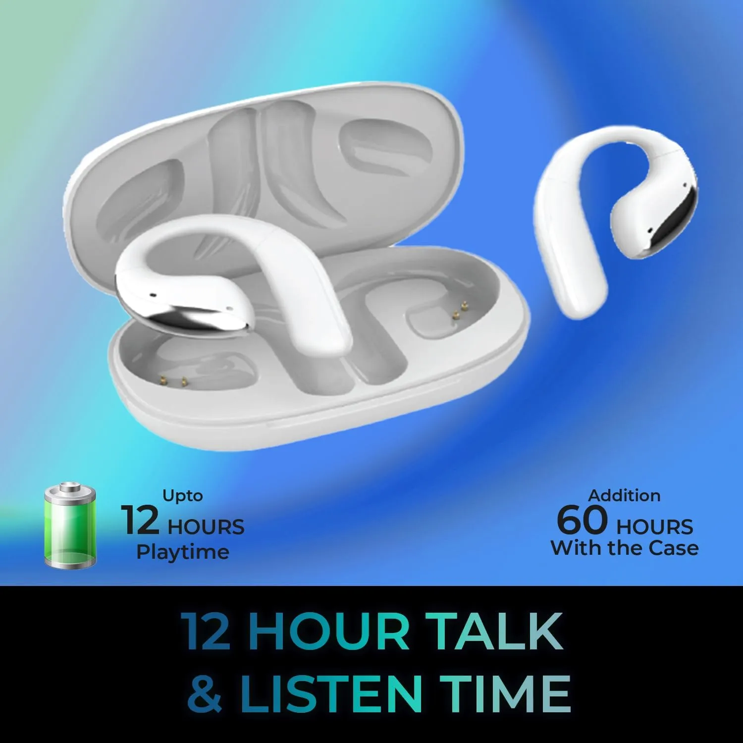 ADESSO Xtream T6 Open-Ear Bluetooth Earbuds with Touch Screen Charging Case
