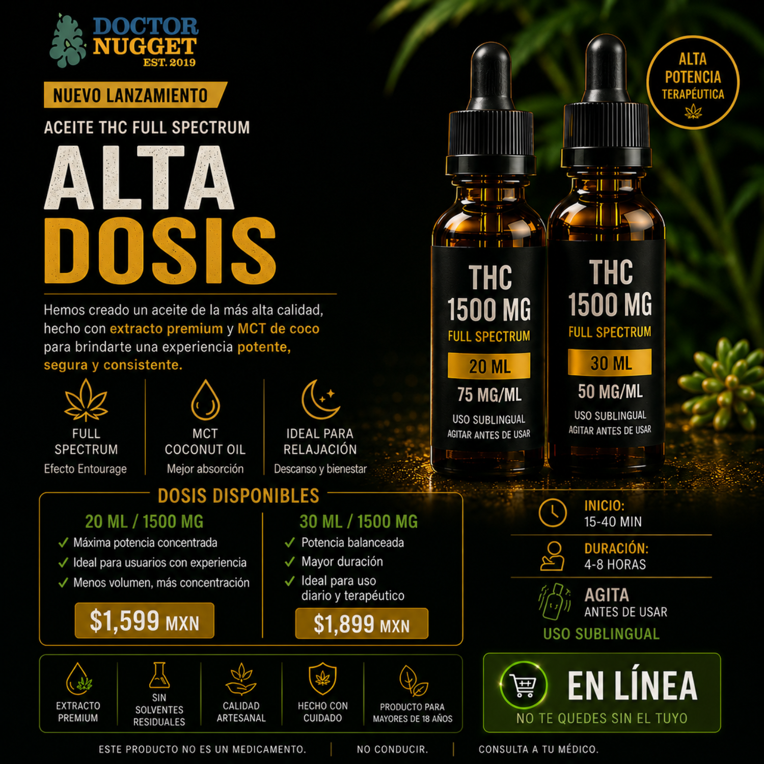 Dr. Nugget Aceite THC Full Spectrum Alta Dosis 1500mg