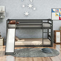 Modern Gray Kids Bunk Bed with Slide and Ladder Modern Gray Kids Bunk Bed with Slide and Ladder