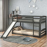 Modern Gray Kids Bunk Bed with Slide and Ladder Modern Gray Kids Bunk Bed with Slide and Ladder