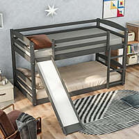 Modern Gray Kids Bunk Bed with Slide and Ladder Modern Gray Kids Bunk Bed with Slide and Ladder